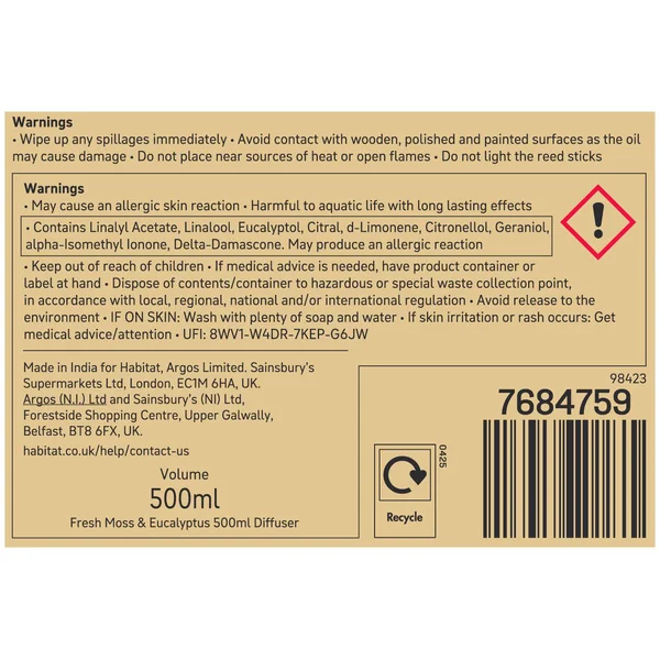 Habitat Confetti 500ml Diffuser - Fresh Moss & Eucalyptus