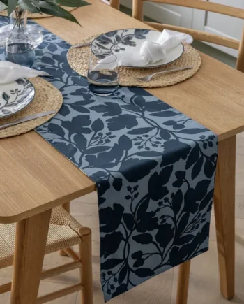 Habitat Floral Reversible Cotton Table Runner - Navy
