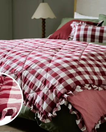 Habitat Gingham Quilted Bedspread - Berry - 200x220cm