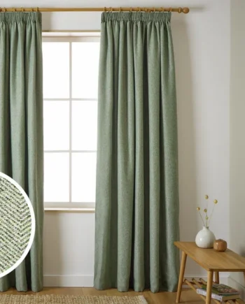 Habitat Herringbone Pencil Pleat Curtains - Green -117x137cm