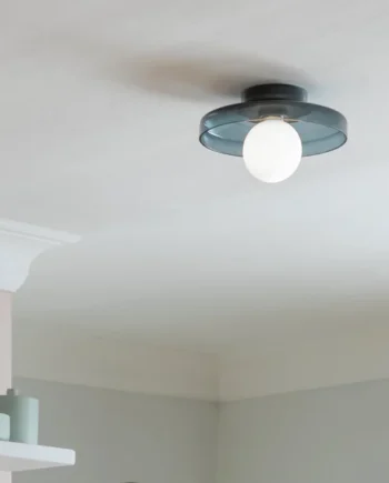 Habitat Jonna Bathroom Flush Ceiling Light -Dark Blue &Glass