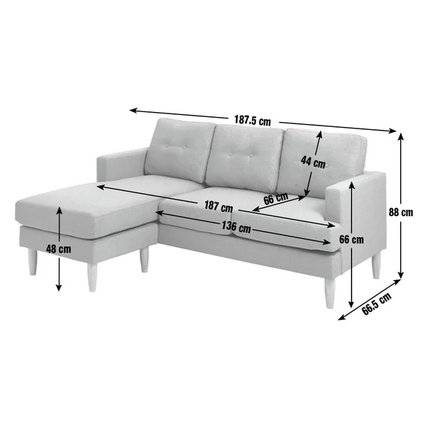 Habitat Joshua Fabric Reversible Corner Sofa - Light Grey