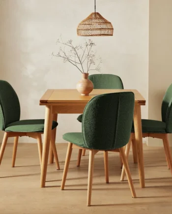 Habitat Lincoln Extending Oak Dining Table & 4 Green Chairs