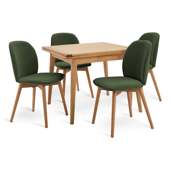 Habitat Lincoln Extending Oak Dining Table & 4 Green Chairs