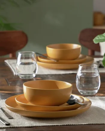 Habitat Matte Glaze 12 Piece Stoneware Dinner Set - Mustard