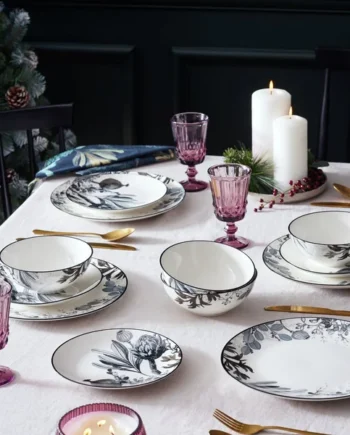Habitat Monochrome 12 Piece Fine China Dinner set - Grey