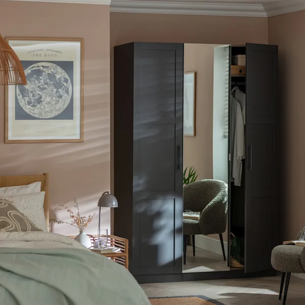 Habitat Munich Panelled 3 Door Mirror Wardrobe - Anthracite