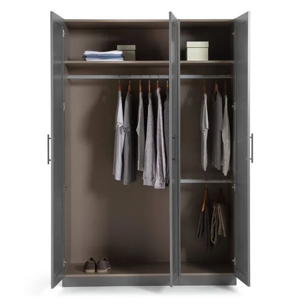 Habitat Munich Panelled 3 Door Mirror Wardrobe - Anthracite