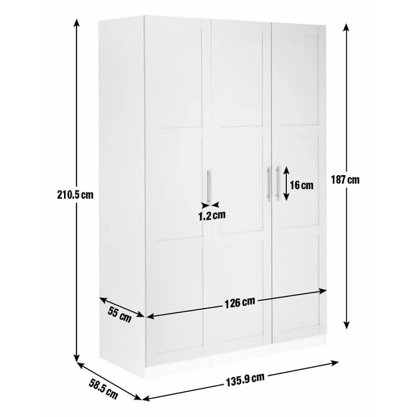 Habitat Munich Panelled 3 Door Wardrobe - Grey