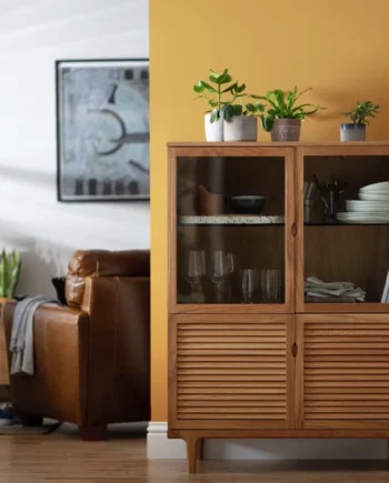 Habitat Oiled 2 Door Glass Display Cabinet - Oak