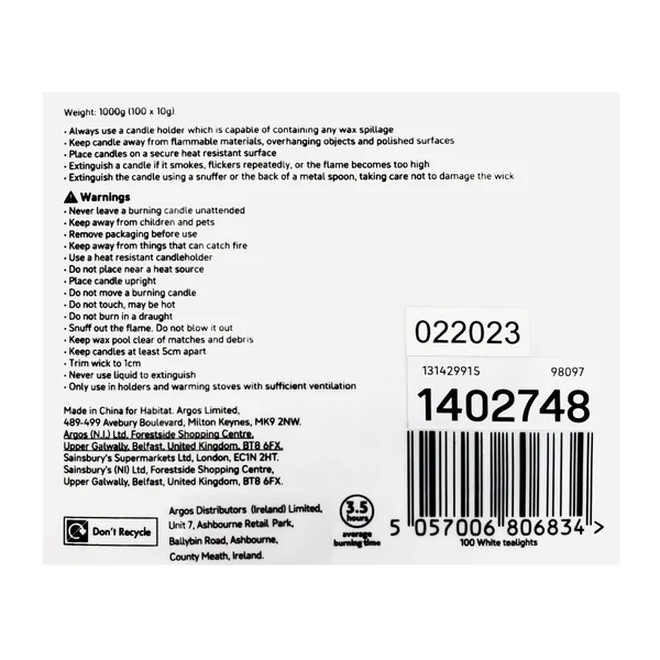 Habitat Pack of 100 Tealight Candles - Unscented