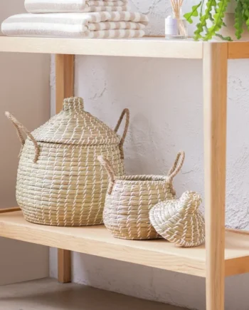 Habitat Pack of 2 Seagrass Lidded Round Basket - Natural