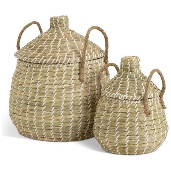 Habitat Pack of 2 Seagrass Lidded Round Basket - Natural