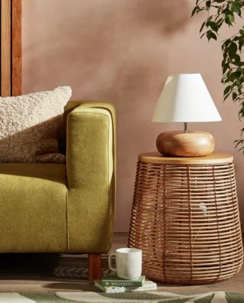 Habitat Pebble Mango Wood Table Lamp - Natural and White