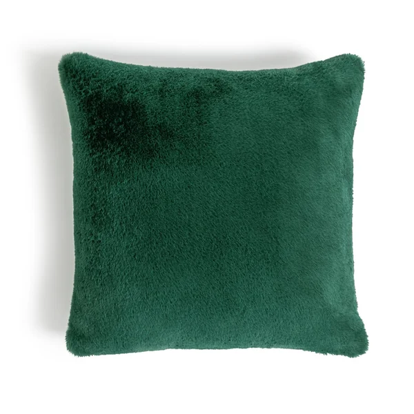 Habitat Plain Faux Fur Cushion - Emerald Green - 43x43cm