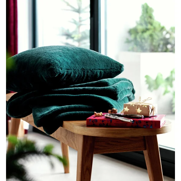 Habitat Plain Faux Fur Cushion - Emerald Green - 43x43cm