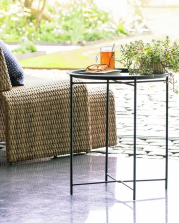 Habitat Pula Folding Metal Garden Side Table - Black