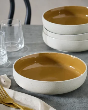 Habitat Raw Edge 4 Piece Stoneware Pasta Bowl - Camel Brown