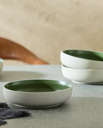 Habitat Raw Edge 4 Piece Stoneware Pasta Bowls - Green
