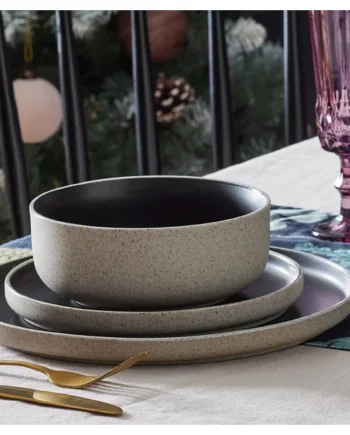 Habitat Raw Edge Speckle 12 Piece Dinner Set - Black