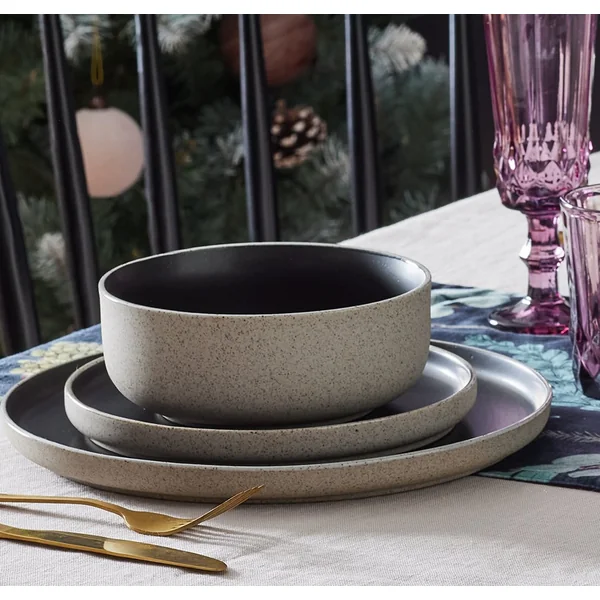 Habitat Raw Edge Speckle 12 Piece Dinner Set - Black