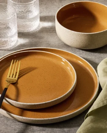 Habitat Raw Edge Speckle 12 Piece Stoneware Dinner Set-Camel