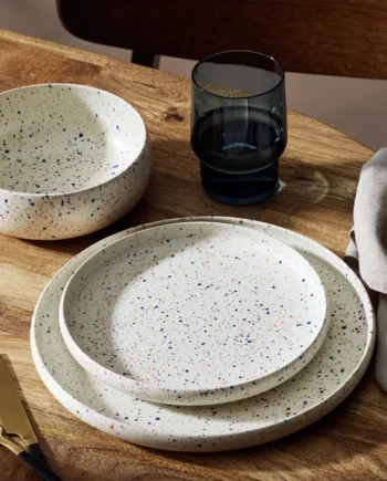 Habitat Reactive Speckle 12 Piece Stoneware Dinner Set-White