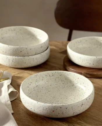 Habitat Reactive Speckle 4 Piece Stoneware Pasta Bowl -White
