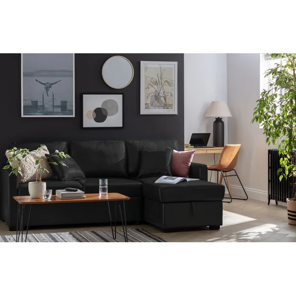Habitat Reagan Right Hand Faux Leather Storage Sofa Bed - Black