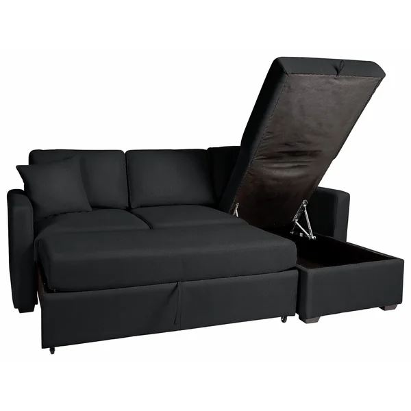 Habitat Reagan Right Hand Faux Leather Storage Sofa Bed - Black