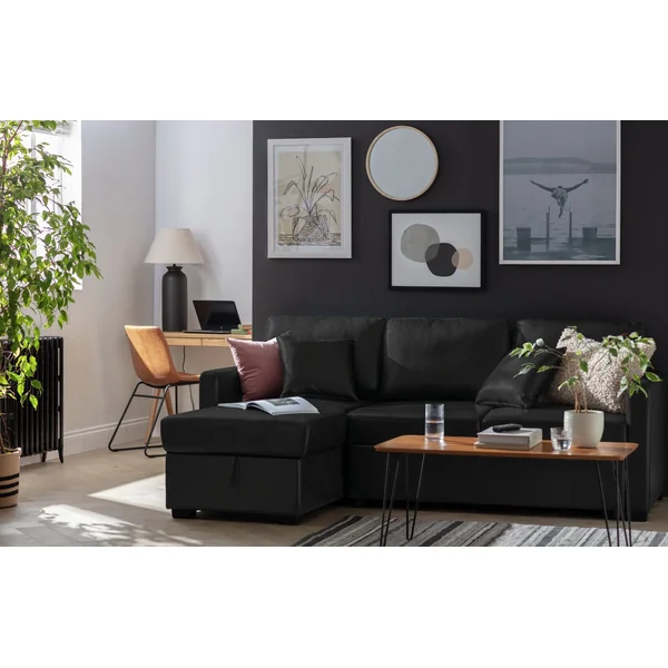 Habitat Reagan Right Hand Faux Leather Storage Sofa Bed - Black