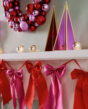 Habitat Red and Pink Satin Bow Christmas Garland