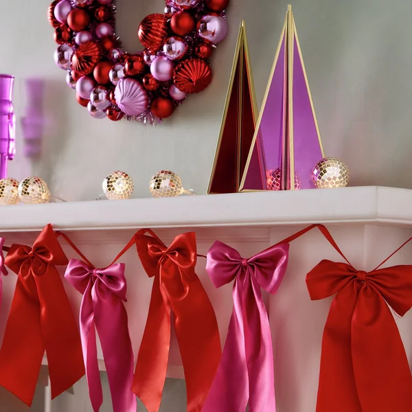 Habitat Red and Pink Satin Bow Christmas Garland