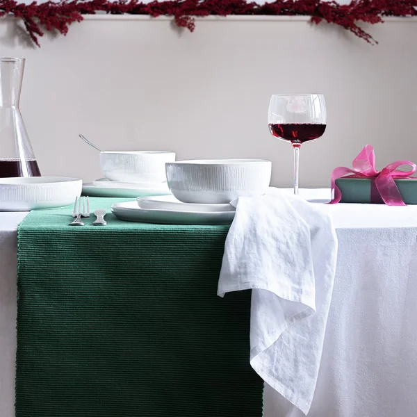Habitat Ribbed Cotton Table Runner - Green