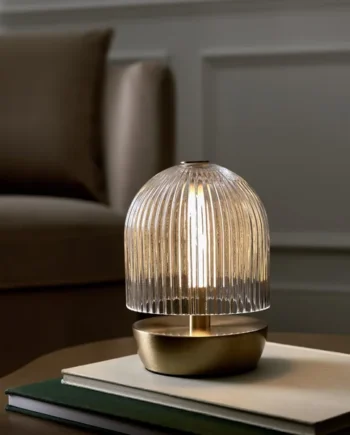 Habitat Ribbed Glass Portable Table Lamp - Brushed Brass
