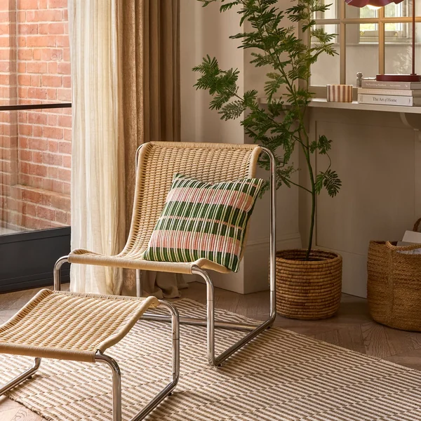 Habitat Ronan Chair & Footstool - Natural