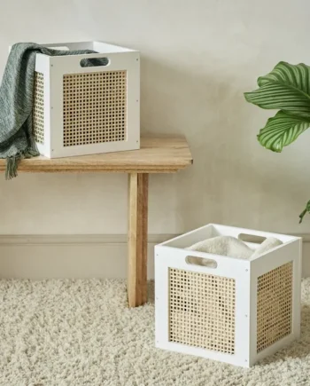 Habitat Set of 2 Rattan Square Boxes - White