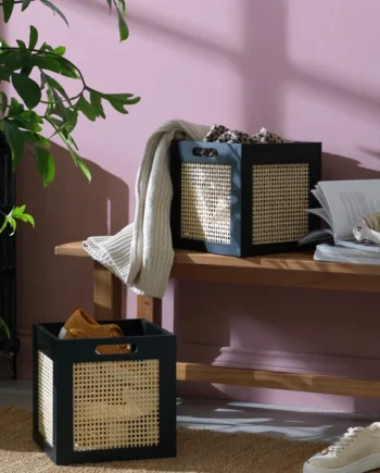 Habitat Set of 2 Rattan Squares Boxes - Black