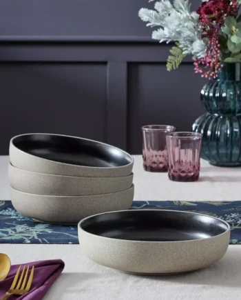 Habitat Set of 4 Raw Edge Speckle Pasta Bowl - Matte Black