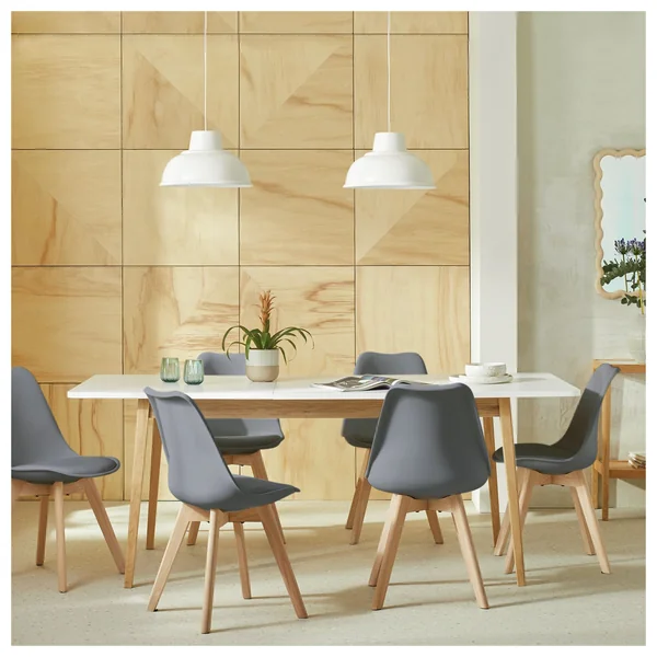 Habitat Sylas Extending White Dining Table & 6 Grey Chairs