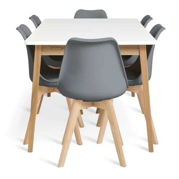 Habitat Sylas Extending White Dining Table & 6 Grey Chairs