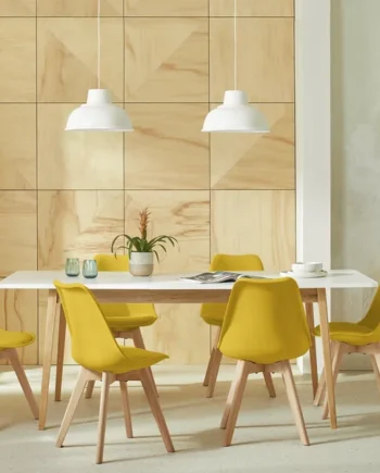 Habitat Sylas Extending White Dining Table & 6 Yellow Chairs