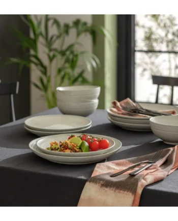 Habitat Textured Ripple 12 Piece Dinner Set - Chalk Grey