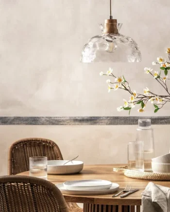 Habitat Vanern Dimple Glass & Wood Pendant Light - Clear