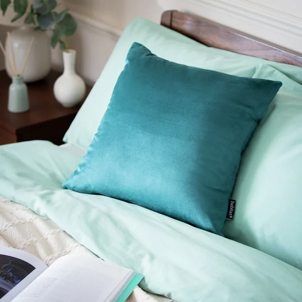 Habitat Velvet Cushion - Teal - 43x43cm