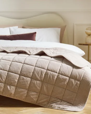 Habitat Velvet Quilted Bedspread - Beige - 220x200cm