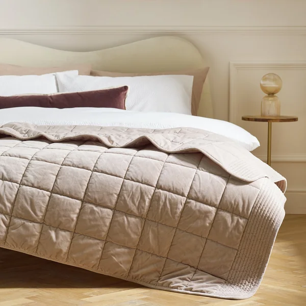 Habitat Velvet Quilted Bedspread - Beige - 220x200cm