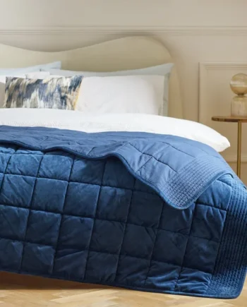 Habitat Velvet Quilted Bedspread - Navy - 200x150cm