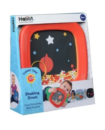Halilit Baby Tummy Time Shaking Drum – Musical Sensory Toy for Infants 3 Months+ | Includes Tummy-Time Booklet | Develops Motor Skills, Rhythm & Coordination | BPA-Free | Colours May Vary