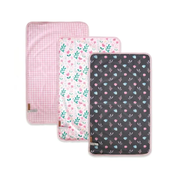Hamur Home Portable Changing Mat Waterproof 40 x 70 cm Set of 3 Reusable Baby Changing Mat Machine Washable for On the Go Wrap Clutch (Pink)
